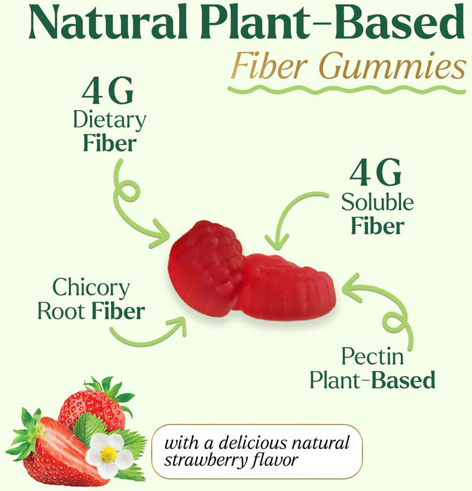 Nature's Gummies Fiber Supplement - Max Strength 4g of Natural Soluble Prebiotic Fiber, Supports Digestive Health & Regularity, Non-GMO, Chicory Gummy Supplements for Adults, Berry Flavor, 60 Gummies