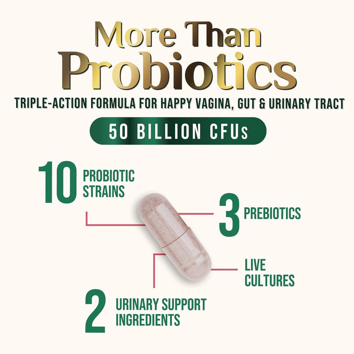 Vaginal Probiotics for Women pH Balance, Digestive, UT & Feminine Health Support - 50 Billion CFU, 10 Probiotic Strains, Prebiotics, & Cranberry - Supports Healthy Vaginal Odor & Flora