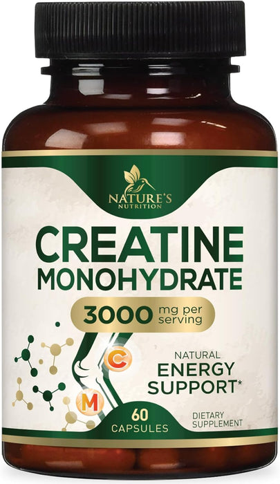 Creatine Monohydrate Capsules 3000mg – Best Micronized Creatine Powder - Supports Lean Muscle, Strength, Energy, & Endurance - Nature's Supplement, Non-GMO, Gluten Free for Women & Men