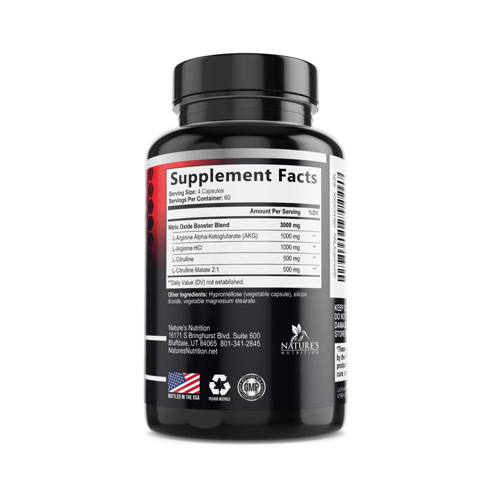 Nitric Oxide Formula with L-Arginine + Citrulline – 3000mg – 240 Capsules