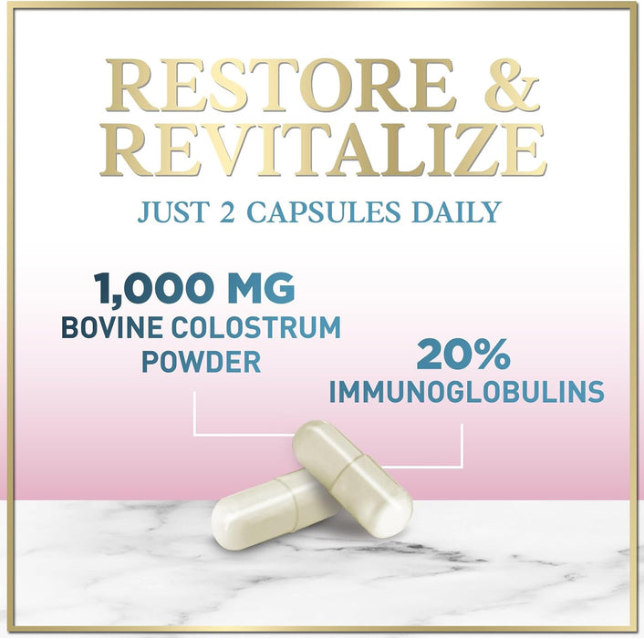 Colostrum for Women 1000mg 20% Immunoglobulins - Gut Health, Immune Support, Muscle, Skin & Hair Growth, Bottled in USA, Bovine Colostrum Powder, Colostrum Supplement for Women & Men