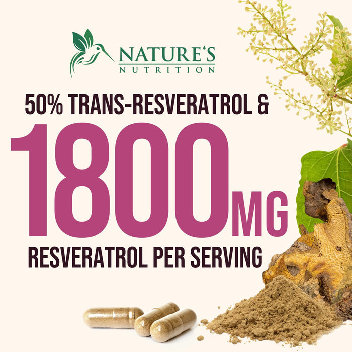 Resveratrol Supplement 1800mg - Extra Strength Antioxidants for Healthy Aging & Immune Support - Heart Health & Cellular Energy Support - Non-GMO, Bioavailable Trans-Resveratrol - 60 Vegan Capsules