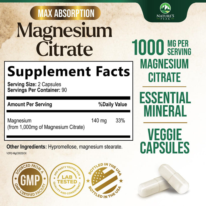 Magnesium Citrate 1000mg – 180 Capsules