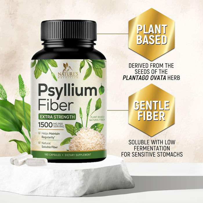 Nature's Nutrition - Psyllium Husk Capsules 1500mg, Non-GMO Gluten Free Digestive Support Natural Fiber Supplement