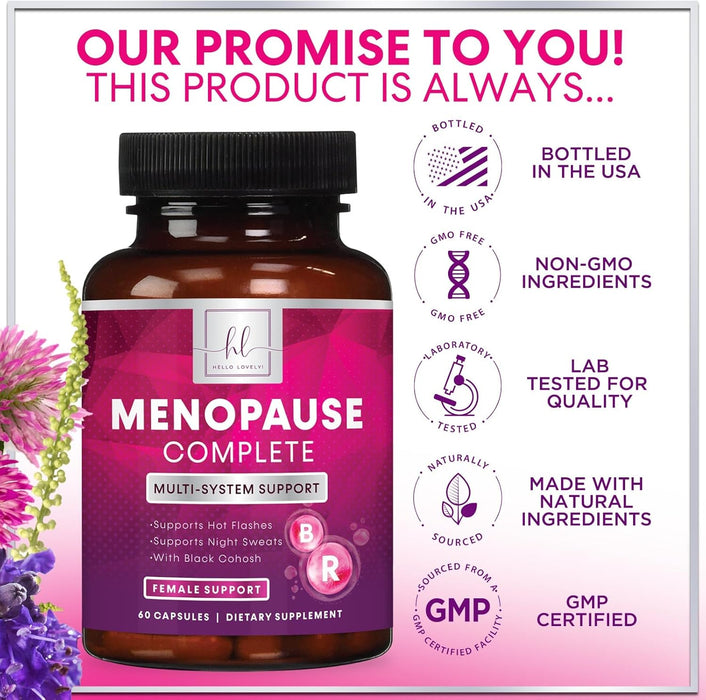 Menopause Supplements Extra Strength Hot Flash Support 1256 mg - Menopause Support for Women - Made in USA - Natural Black Cohosh, Dong Quai and Soy Isoflavones - 60 Capsules
