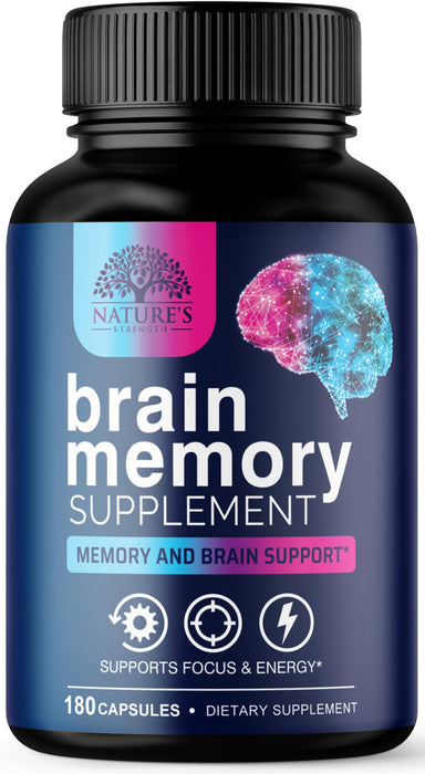 Brain Memory Supplement Pills - Nootropics Support for Concentration, Clarity, Alertness & Focus - Brain Health with Bacopa, Cognitive Vitamins, Phosphatidylserine, DMAE - Brain Booster - 180 Capsules