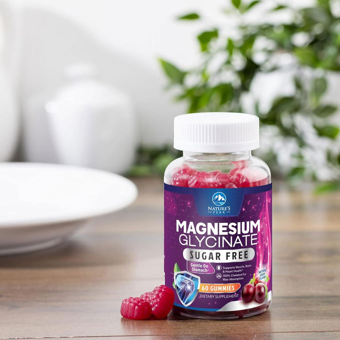Magnesium Glycinate Gummies 60mg - Sugar Free Magnesium Gummy Supports Bone, Muscle, Nerves & Heart Health - Nature's Sleep Support - Gluten Free, Non GMO, Vegan, Pectin Based