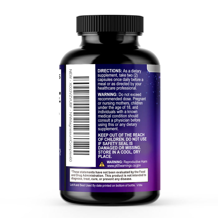 Magnesium Complex Supplement 500 mg - 5 in 1 High Absorption Chelated Magnesium Glycinate, Malate, Citrate, Oxide, Aquamin - Non-GMO Magnesio Capsules, Bone Muscle & Heart Health Support, 120 Capsules