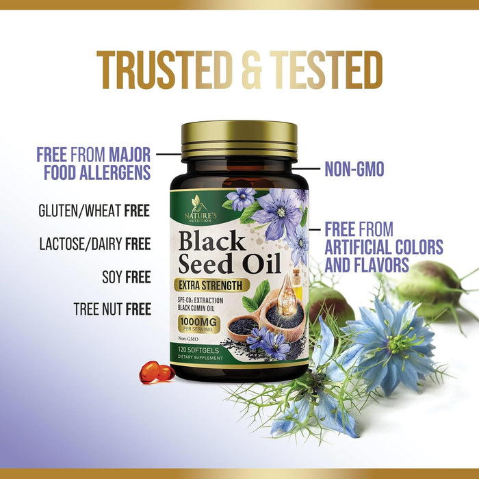 Black Seed Oil Softgels 1000mg - Premium Nigella Sativa Blackseed, Pure Natural Black Cumin Seed Oil & Antioxidant for Skin & Immune Support - Non GMO, Bottled in USA Supplement - 120 Softgels