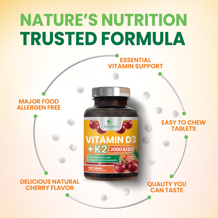 Vitamin D3 K2 2000 IU + with K2 (MK-7) 75 mcg – 180 Tablets
