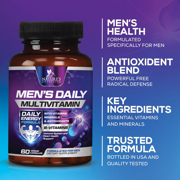 Multivitamin for Men - Vitamin A, C, D, E, Zinc, Calcium, Multivitamins for Immune Health Support, Vitamin B12, Men’s Daily Multivitamin Supplement Capsules, Non-GMO Mens Multi Vitamins - 60 Capsules