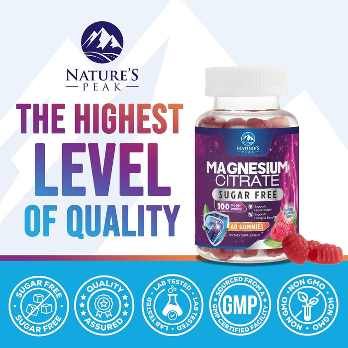 Magnesium Citrate Supplement Gummies Sugar-Free, High Absorption Magnesium Gummy Supplements for Women & Men, Supports Sleep, Heart Health, Bones and Muscles, for Relaxation & Digestion