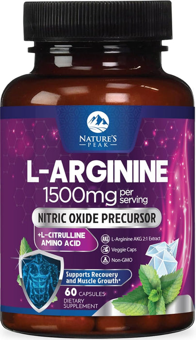 L-Arginine 1000mg Supplement Supports Heart Health - Premium Muscle Supporting Nitric Booster for Strength & Energy to Train Harder - Non-GMO, Gluten-Free Amino Acid Blend