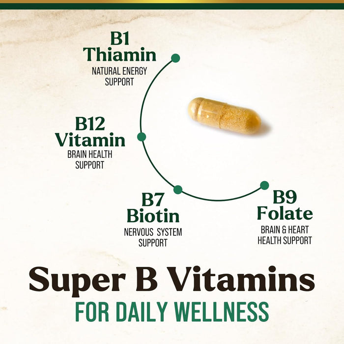B Complex Vitamin Supplement 1000mcg - 3X Strength with Vitamin C & Folic Acid - Super B Complex Vitamins for Energy, Supports Hair Growth, Immune Support for Women & Men, USA Bottled - 120 Capsules