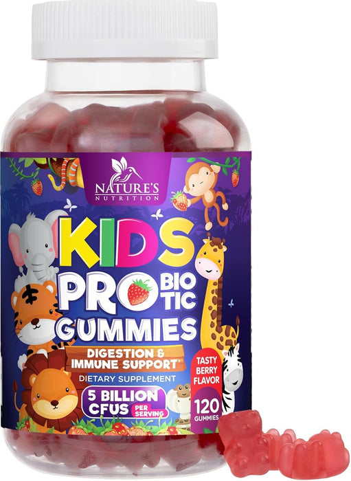 Probiotic for Kids Gummies - 5 Billion CFU with Lactobacillus & Bifidobacterium - Nature's Kids Probiotics Gummy - Digestive Health & Immune Support, Berry Flavor, Gluten & Dairy Free - 60 Gummies