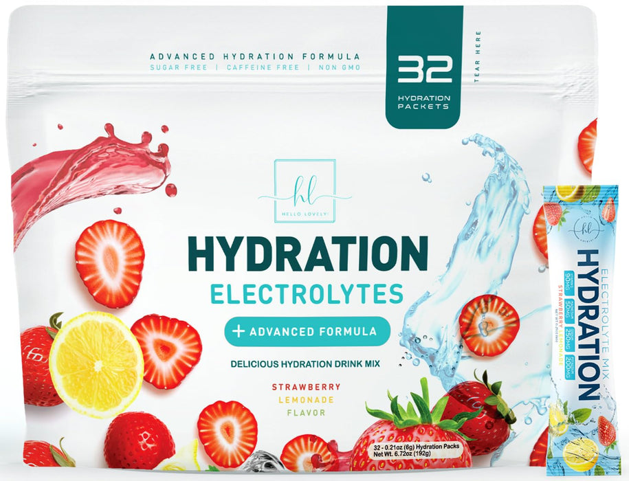 Hydration Electrolytes Powder Packets - Keto & Sugar Free, Liquid Replenisher & Recovery Drink w Real Salt - Feel Revitalized, Non-GMO, Vegan Electrolyte Drink Mix, Strawberry Lemonade