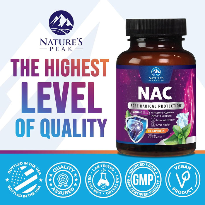 NAC Supplement N-Acetyl Cysteine 1200 mg - Supports Lung & Liver Health - Immune Support with Powerful Antioxidants to Fight Free Radicals - Easy to Absorb, Gluten Free, Non-GMO
