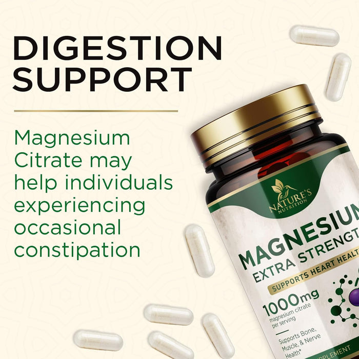 Magnesium Supplement (Citrate Oxide) 1000mg for Best Absorption, Supports Bone, Heart Health, Nerves, Muscles & Metabolism, Nature's Pure Magnesio Vitamin Pills, Bottled in USA, 180 Capsules