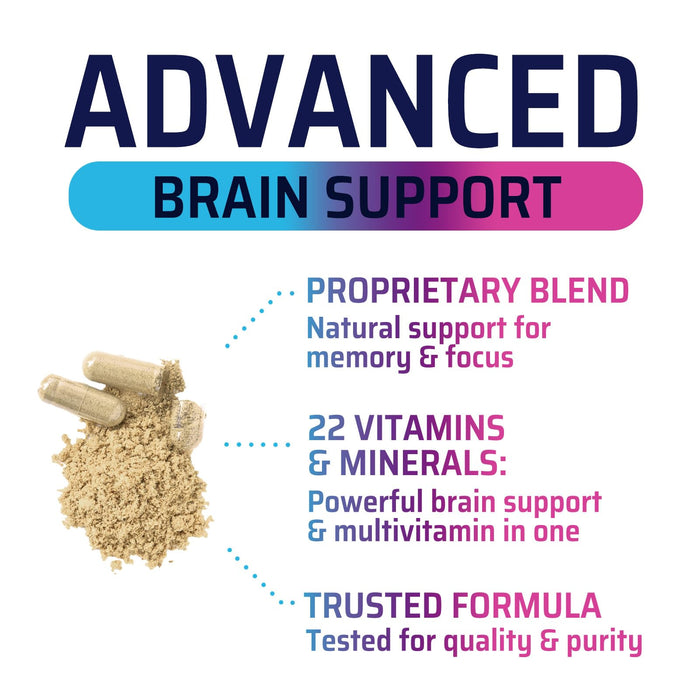 Brain Memory Supplement Pills - Nootropics Support for Concentration, Clarity, Alertness & Focus - Brain Health with Bacopa, Cognitive Vitamins, Phosphatidylserine, DMAE - Brain Booster - 60 Capsules