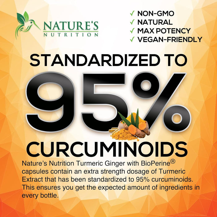 Turmeric Curcumin Supplement 2600mg with Organic Ginger & Turmeric, BioPerine Black Pepper Extract 95% Curcuminoids - Advanced Absorption Joint & Antioxidant Extra Strength Support - 120 Capsules