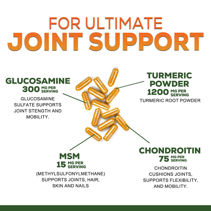 Turmeric Curcumin Supplement 2000mg with Glucosamine Chondroitin & Ginger, 95% Curcuminoids, BioPerine Black Pepper for Best Absorption, Nature's Joint Support, Non-GMO, Bottled in USA - 60 Capsules