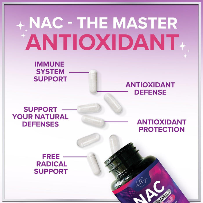 NAC Supplement – N-Acetyl L-Cysteine 1200mg – Supports Liver, Lung & Immune Health - Antioxidants for Respiratory Support & Fight Free Radicals – High Absorption, Non-GMO, Gluten-Free – 120 Capsules