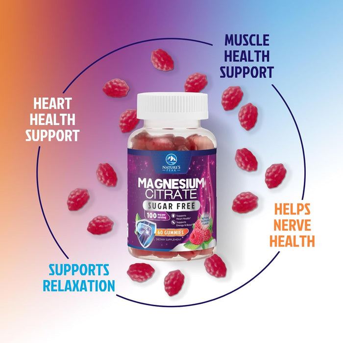 Magnesium Citrate Supplement Gummies Sugar-Free, High Absorption Magnesium Gummy Supplements for Women & Men, Supports Sleep, Heart Health, Bones and Muscles, for Relaxation & Digestion
