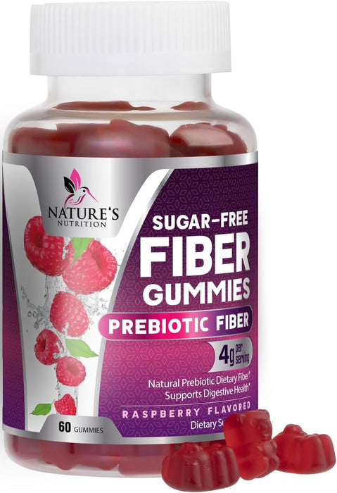 Sugar-Free Fiber Supplement Gummies for Adults - 4g Soluble Fiber per Serving - Natural Prebiotic Fiber Gummies Support Daily Digestive Health & Regularity - Plant Based & Berry Flavor - 60 Gummies