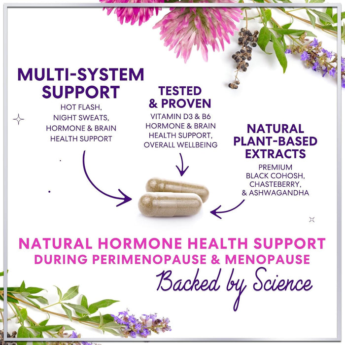 Menopause Supplements for Women - Complete Hot Flash Night Sweats & Menopause Relief Pills, Probiotics with Dong Quai & Black Cohosh for Vaginal, Digestive Support - 60 Capsules