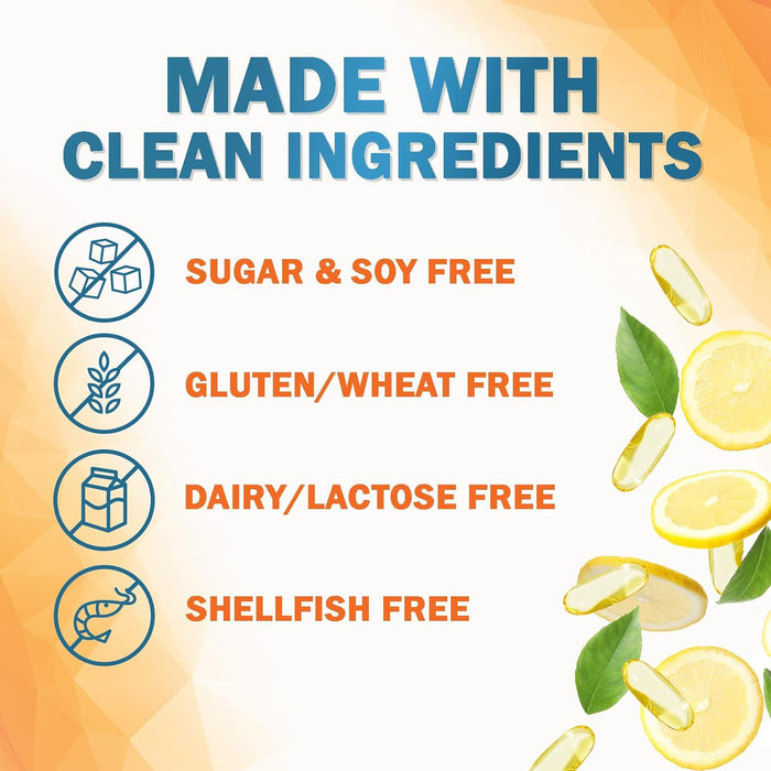 Omega 3 Fish Oil 2400 mg – Triple Strength EPA & DHA Fatty Acids for Heart, Brain & Joint Support – Wild-Caught, Burpless, Lemon Flavor Supplement – Natural, Non-GMO, Gluten-Free – 60 Softgels