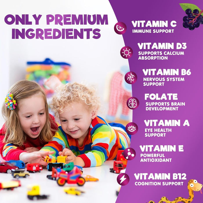 Kids Immune Support Gummies with Vitamin C, Zinc & Echinacea, Gluten Free & Non-GMO Chewable Immune Support for Kids Gummy, Daily Childrens Immune Support Vitamins, Vegan, Berry Flavor - 90 Gummies