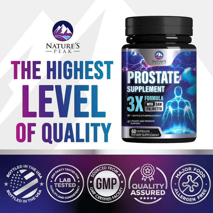 Prostate Health Supplements for Men - Potent 3X Formula with Saw Palmetto + Stinging Nettle + Pumpkin Seed Extract, Bottled in USA, Prostate Supplement, DHT Blocker for Urinary Support