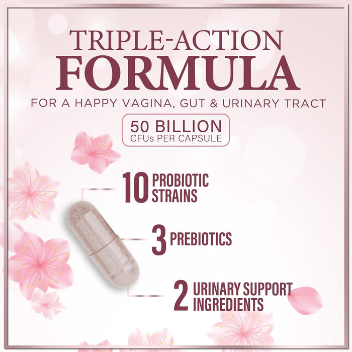 Vaginal Probiotic for Women - Vaginal PH Flora Feminine Health Balance Support - 50 Billion CFU Per Capsule, 10 Unique Strains - Womens Probiotics Supplement with Cranberry & D Mannose
