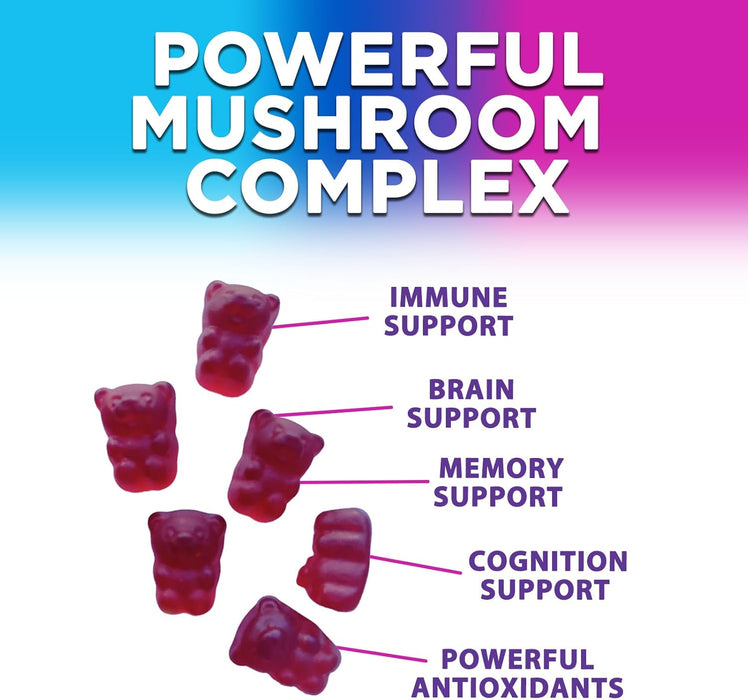 Mushroom Supplement Gummy - 12 in 1 Mushroom Complex with Lions Mane, Reishi, Cordyceps, Chaga & Turkey Tail, Immune Support & Nootropic Supplements for Memory, Brain, Energy & Focus