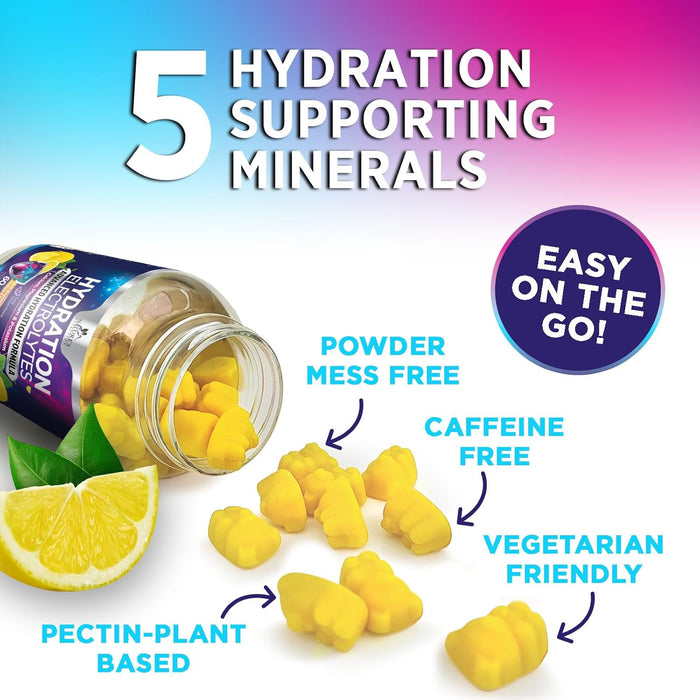Hydration Electrolyte Gummies - Daily Liquid Replenisher Gummy - Electrolyte Multiplier with Minerals, Potassium & Real Salt - Vegan, Non-GMO - Tasty Lemon Flavor Hydration Electrolytes