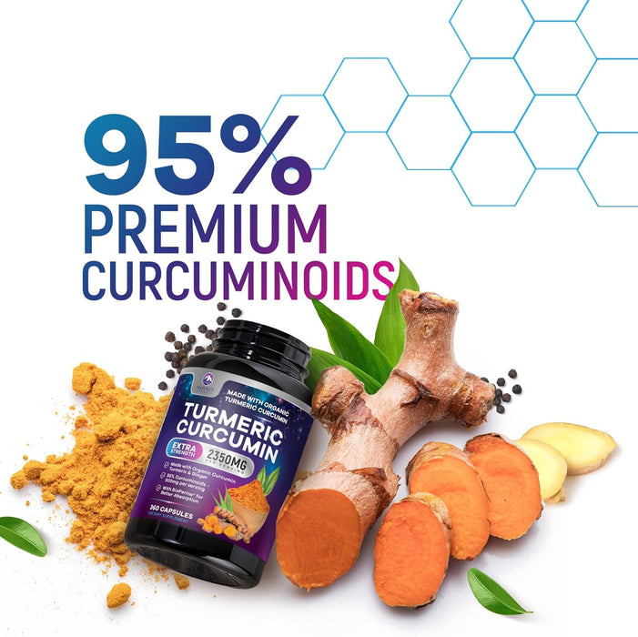 Turmeric Supplement Curcumin 2350mg - with Organic Ginger & Turmeric, BioPerine Black Pepper Extract 95% Curcuminoids - Advanced Absorption Antioxidant & Joint Immune Support - Vegan