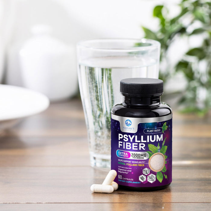 Psyllium Husk Fiber Supplement 1500mg - Vegan Prebiotic, Soluble Fiber for Daily Digestive Health & Regularity Support, Natural Psyllium Powder Caps, Sugar-Free, Non-GMO & Gluten-Free - 60 Capsules
