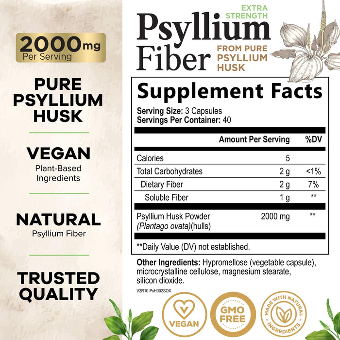 Psyllium Husk Fiber Capsules 1500mg – 120 Capsules