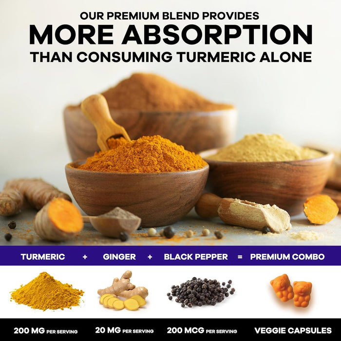 Turmeric Supplement Gummies Sugar Free - Turmeric Curcumin and Ginger Gummies with Black Pepper Extract for High Absorption, Curcumin Gummy for Joint Support, Non-GMO, Gluten Free