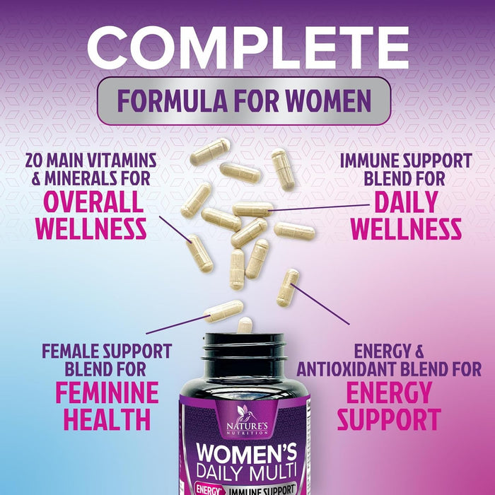 Multivitamin for Women with Vitamins A, C, D, E, B6, B12, Zinc, Calcium & Magnesium, Womens Daily Multi Vitamin Multimineral Supplement for Bone Health, Energy & Immune Support, Non-GMO - 60 Capsules