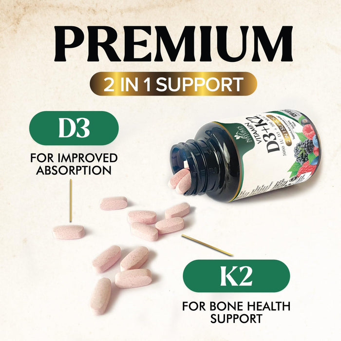 Vitamin D3 K2 | 5000 IU D3 + K2 100 mcg | MK-7 K2 with Vitamin D | Supports Immune – 120 Tablets