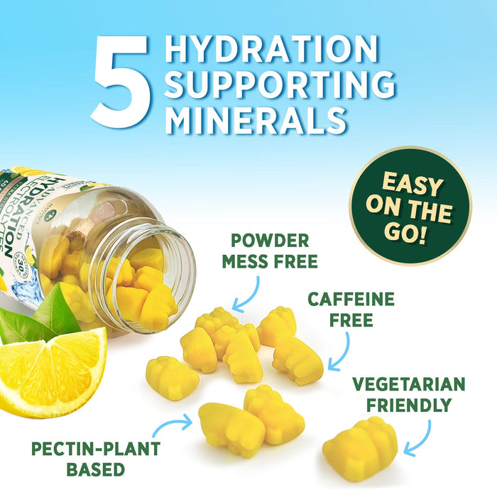 Hydration Electrolyte Gummies - Daily Liquid Replenisher Gummy - Electrolyte Multiplier with Minerals, Potassium & Real Salt - Vegan, Non-GMO - Tasty Lemon Flavor Hydration Electrolytes - 120 Gummies
