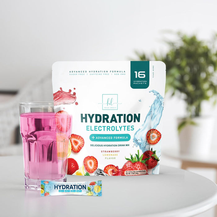 Hydration Electrolytes Powder Packets - Keto & Sugar Free, Liquid Replenisher & Recovery Drink w Real Salt - Feel Revitalized, Non-GMO, Vegan Electrolyte Drink Mix, Strawberry Lemonade