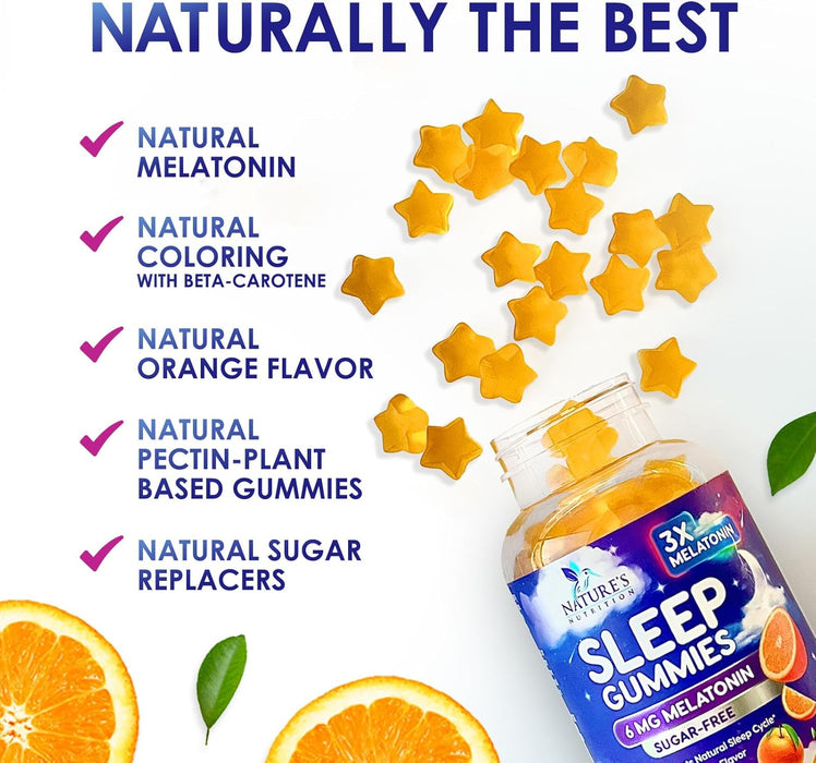 Sleep Melatonin Gummies for Adults Sugar Free - Natural Melatonin Sleep Gummy, Extra Strength Gummy Supplements, Sleep Support Vitamin Supplement, Vegan, Gelatin Free, 6mg, Sleep Gummies - 60 Gummies