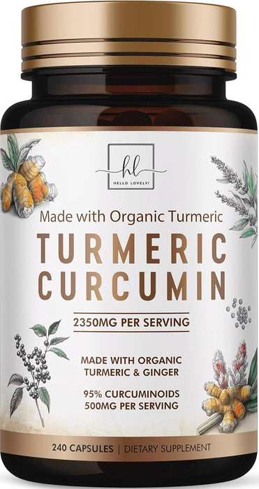 Turmeric Curcumin Supplement with 95% Curcuminoids, Organic Turmeric & Ginger 1750mg, BioPerine Black Pepper for Best Absorption, Nature's Vegan Joint Support, Non-GMO, Bottled in USA