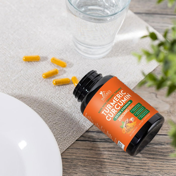 Turmeric Curcumin Supplement 2000mg - Nature's Joint & Immune Support, Organic Tumeric & BioPerine Black Pepper for Best Absorption with 95% Curcuminoids, Vegan, Non-GMO, Bottled USA