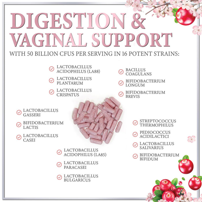 Probiotics for Women Supplement with Cranberry - 16 Premium Strains for PH Balance, Digestive Health, Vaginal & Immune Support, 90 Billion CFU, Women's Probiotic, UT, & Feminine Health - 120 Capsules