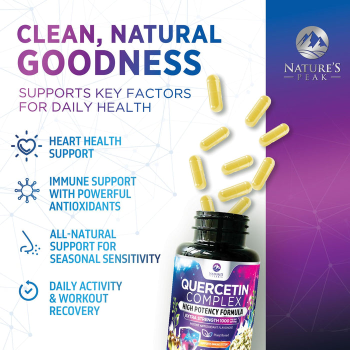 Quercetin Capsules 1000mg, with Ultra Strength Complex - Health Antioxidant Supplements for Respiratory, Heart and Immune Support - Vegan Third Party Tested, Non-GMO, Gluten Free - 60 Veggie Capsules