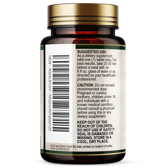 Zinc 40mg Supplements for Women and Men, Supplement for Immune Health Support, Skin Health Support, & Antioxidant Supplement for Adults with Zinc Gluconate 40 mg, High Potency, Non-GMO - 120 Tablets