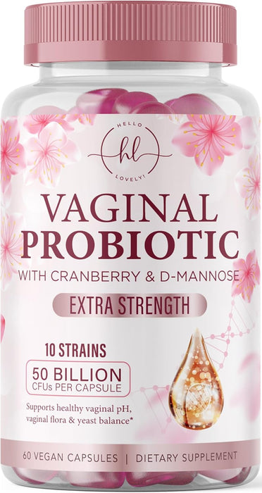 Vaginal Probiotic for Women - Vaginal PH Flora Feminine Health Balance Support - 50 Billion CFU Per Capsule, 10 Unique Strains - Womens Probiotics Supplement with Cranberry & D Mannose